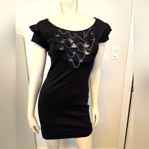 Miss Miss By Valentina Little Black Mini Dress with Scales & Chains Details S